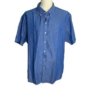 Van Heusen Classic Fit Button Down Shirt XXL Blue Short Sleeve Pocket Cotton